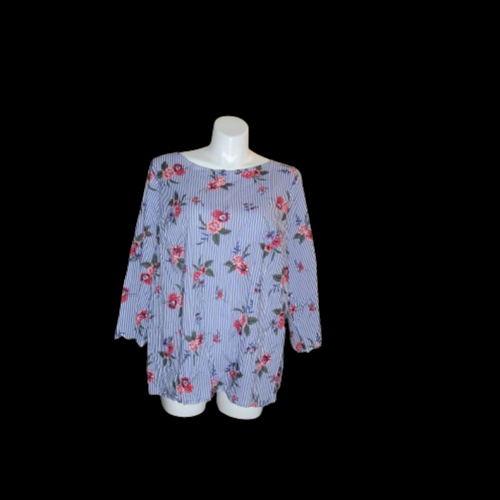 Liz Claiborne Pinstripe Floral Top | Lightweight | Size 2X